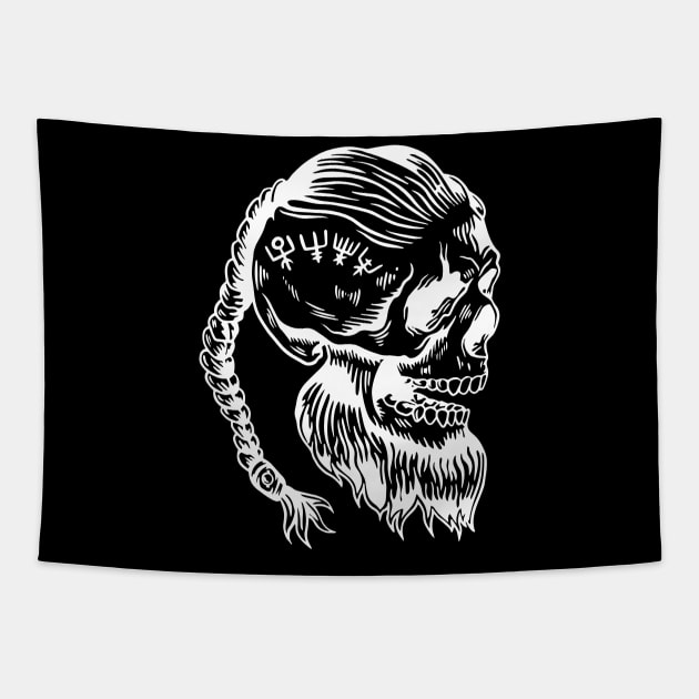 Viking Skull Tapestry by Bruno Pires