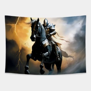 Knight Riding a Black Horse Tapestry