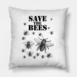 Hand drawn Bee with 3D effect for light background colors with Save the bees quote Pillow