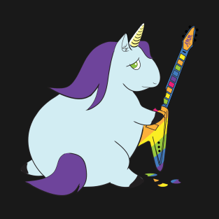 Chubby Unicorn Bites Rainbow Guitar T-Shirt