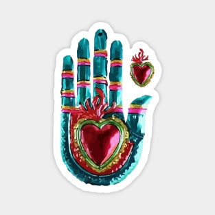 Tin hand mexican metal folk art and crafts sacred heart ornament Magnet