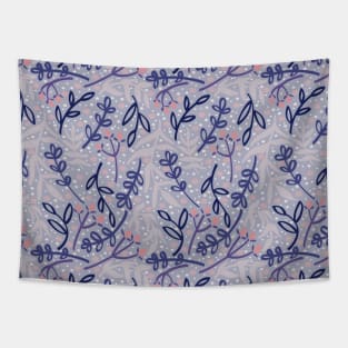 Botanicals and Dots - Hand Drawn Design - Blue, Pink, Purple, Indigo, and White Tapestry