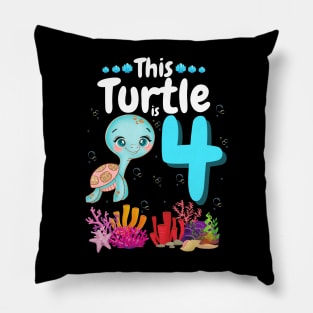 This Turtle Is 4 Years Old, Cute Under Sea Turtle Lover Birthday Girl Gift Pillow