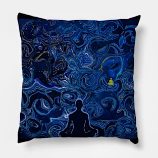 The Black & Blue Meditator -  Abstract Design 5 Pillow