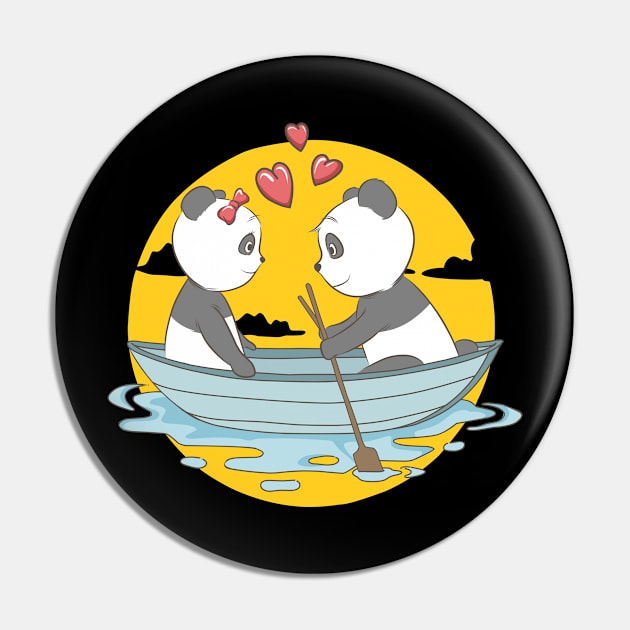 Panda Couple In Boat Pin by Mako Design 