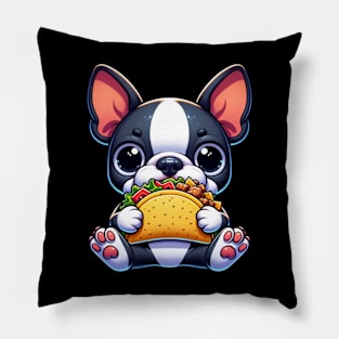 Boston Terrier Eating Taco Pillow