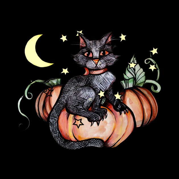 Autumn Black Cat Pumpkin Patch by bubbsnugg