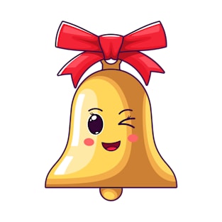 Cartoon Kawaii Golden Bell with Winking Face T-Shirt