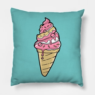 Strawberry Ice Cream Cone Cartoon Pillow