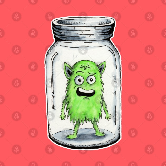 Green Fuzz Confused Monster in a Jar by AaronShirleyArtist