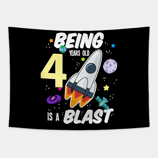 Kids 4 Year Old Space Gift Print Birthday Astronaut Rocket Tapestry by Linco