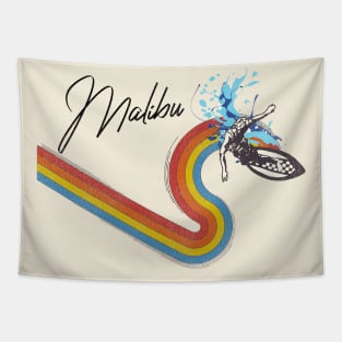 Retro 70s/80s Style Rainbow Surfing Wave Malibu Tapestry