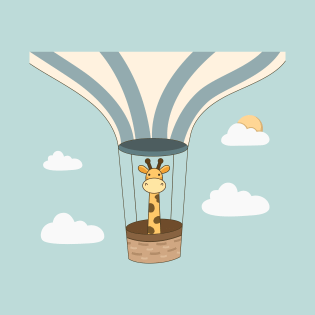 Kawaii Cute Giraffe On Hot Air Balloon by wordsberry