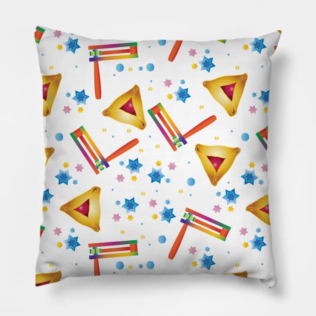 Happy Purim Kids Party Gifts Decoration Jewish Holiday Traditional symbols Pattern Pillow by sofiartmedia