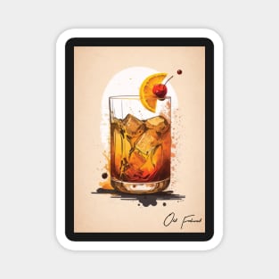 Vintage Vibes: The Old Fashioned Cocktail in Rustic Sketch Magnet