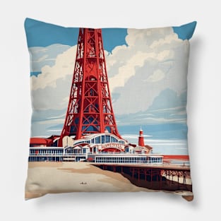 Blackpool Tower Lancashire West Bretton United Kingdom Vintage Travel Tourism Poster Pillow