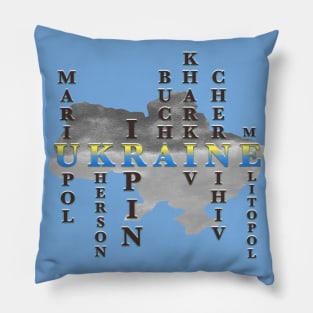 Ukrainian cities suffering during the war Pillow