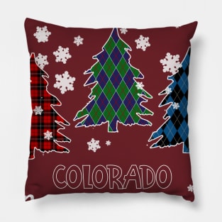 Colorado Merry Christms Buffalo Plaid Xmas Tree  Pillow