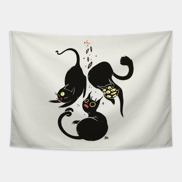 Three Weird Cats. Gothic Dark Art Tapestry by cellsdividing