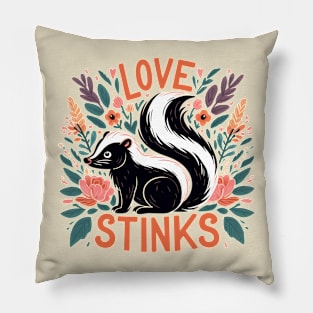 Love stinks, skunk with floral design Pillow