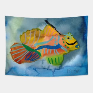 Colorful Mandarin Fish in Watercolors Tapestry