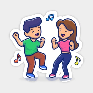 Couple Man And Woman Dancing With Music Magnet