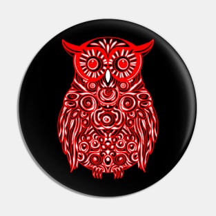 Bright Red Owl design with white and black highlights. Pin