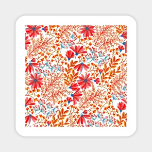 Spring pink, blue and orange floral pattern Magnet