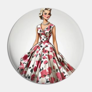 50s Fashion Model Illustration Pin