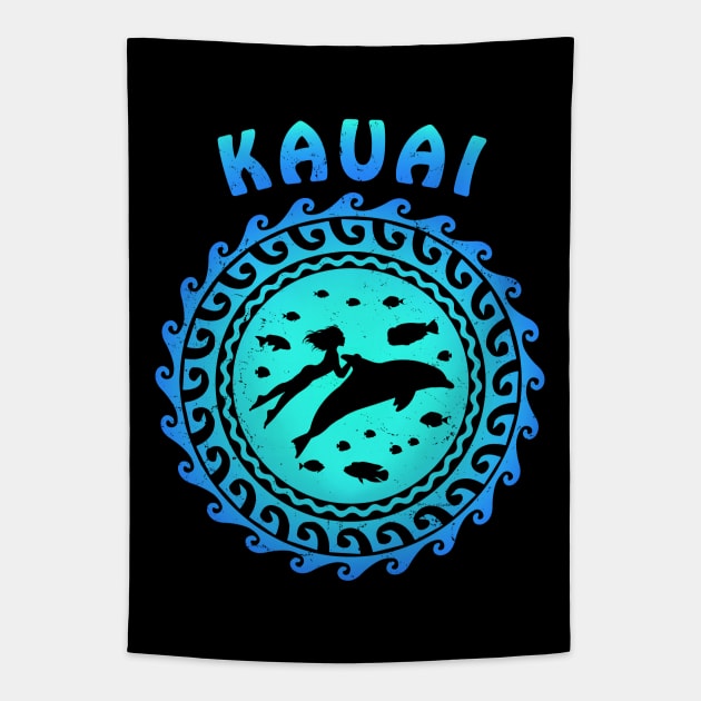 Kauai Shark Diver and Fish Tapestry by NicGrayTees