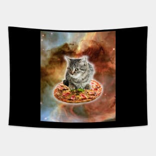 Galaxy Kitty Cat Riding Pizza In Space Tapestry