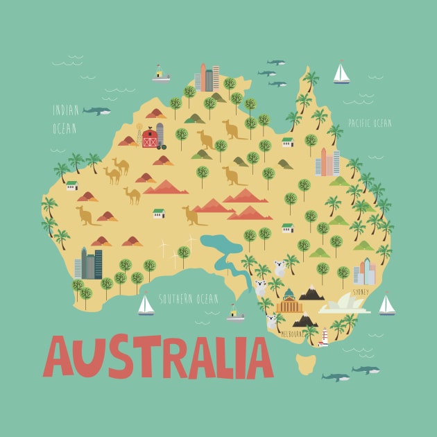 Australia Illustrated Map by JunkyDotCom