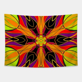 Cartoon Mandala Flower Orange Purple and Red Tapestry