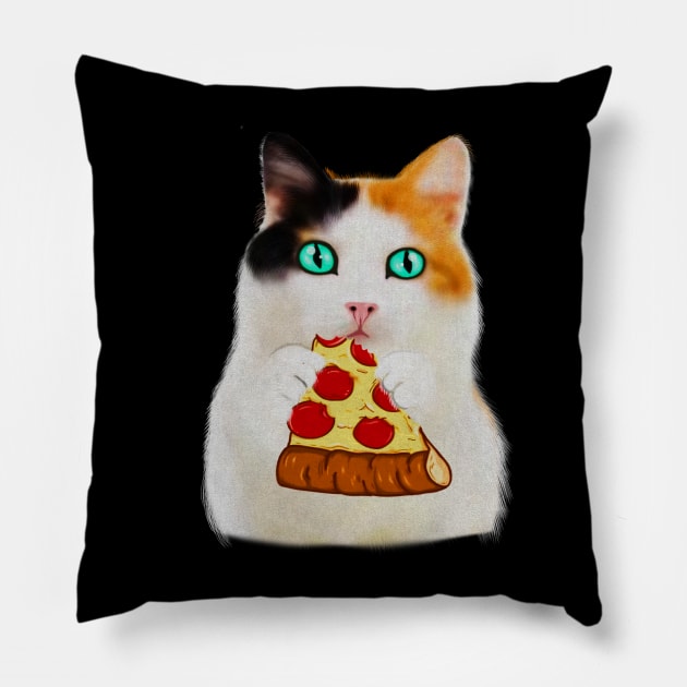 Cat Eating Pizza, Funny Pizza Lover Pillow by dukito