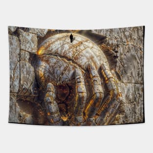 Sculptural Metal Hand: Surreal Art Tapestry