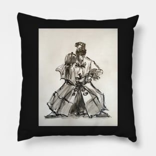 Gyoji - Ink wash painting of a Sumo Referee on vintage 11x14" paper Pillow