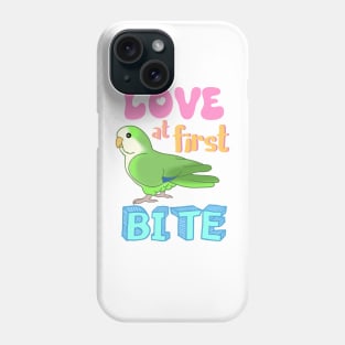 Love at first bite Green Quaker Funny Birb merch Parrot Kawaii Phone Case