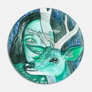 Psychedelic wild deer and girl Pin