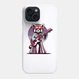 Groovy 70s Bass-Playing Red panda - Colorful Cartoon Vector Art Phone Case