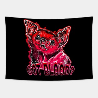 GOT BLOOD? Neon cute Vampire bat face shirt RED Tapestry