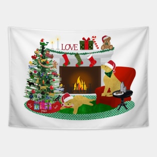 Night Before Christmas - Preppy Golden Retrievers Tapestry