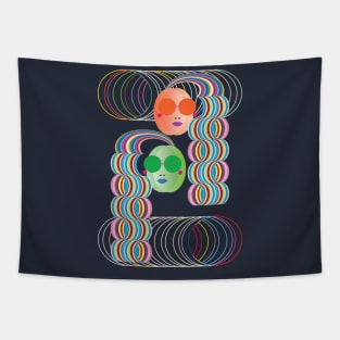 Curly twin girls with happy face Tapestry