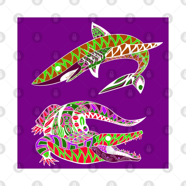 the shark and the crocodile ecopop wallpaper by jorge_lebeau