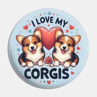 I Love My Corgis Puppy Design T-Shirt Pin