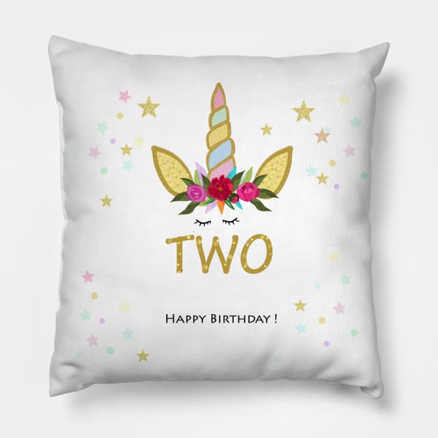 Second birthday Two. Unicorn Birthday invitation. Party invitation greeting card Pillow by GULSENGUNEL