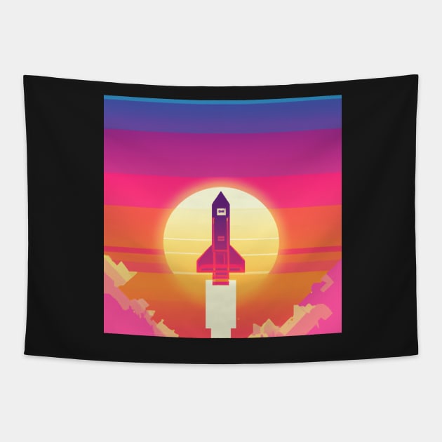 Synthwave rocket launch Tapestry by SJG-digital