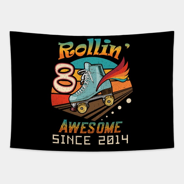 Rollin' into 8 Awesome 2014 Roller Skating 8th Birthday Tapestry by Xonmau