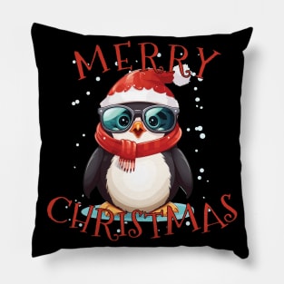 Cute litte christmas penguin with glasses and scarf Pillow