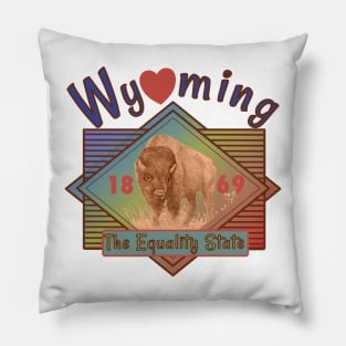 Vintage Wyoming Equality State American Bison Pillow