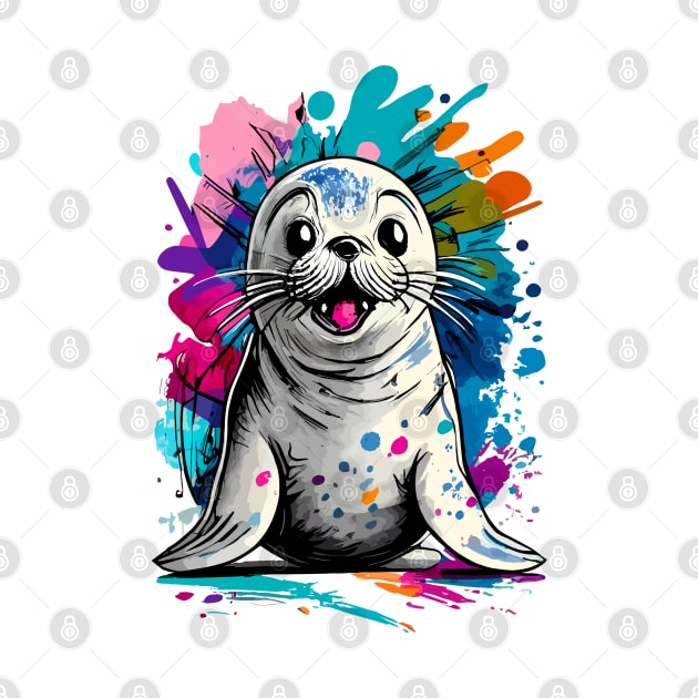 Seal Colourful - Cute Baby Seal - Marine Animal by BigWildKiwi